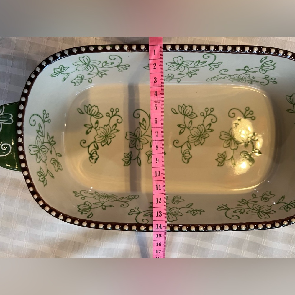 NEW Floral Green and White Ceramic Baking Dish - Picture 3 of 6